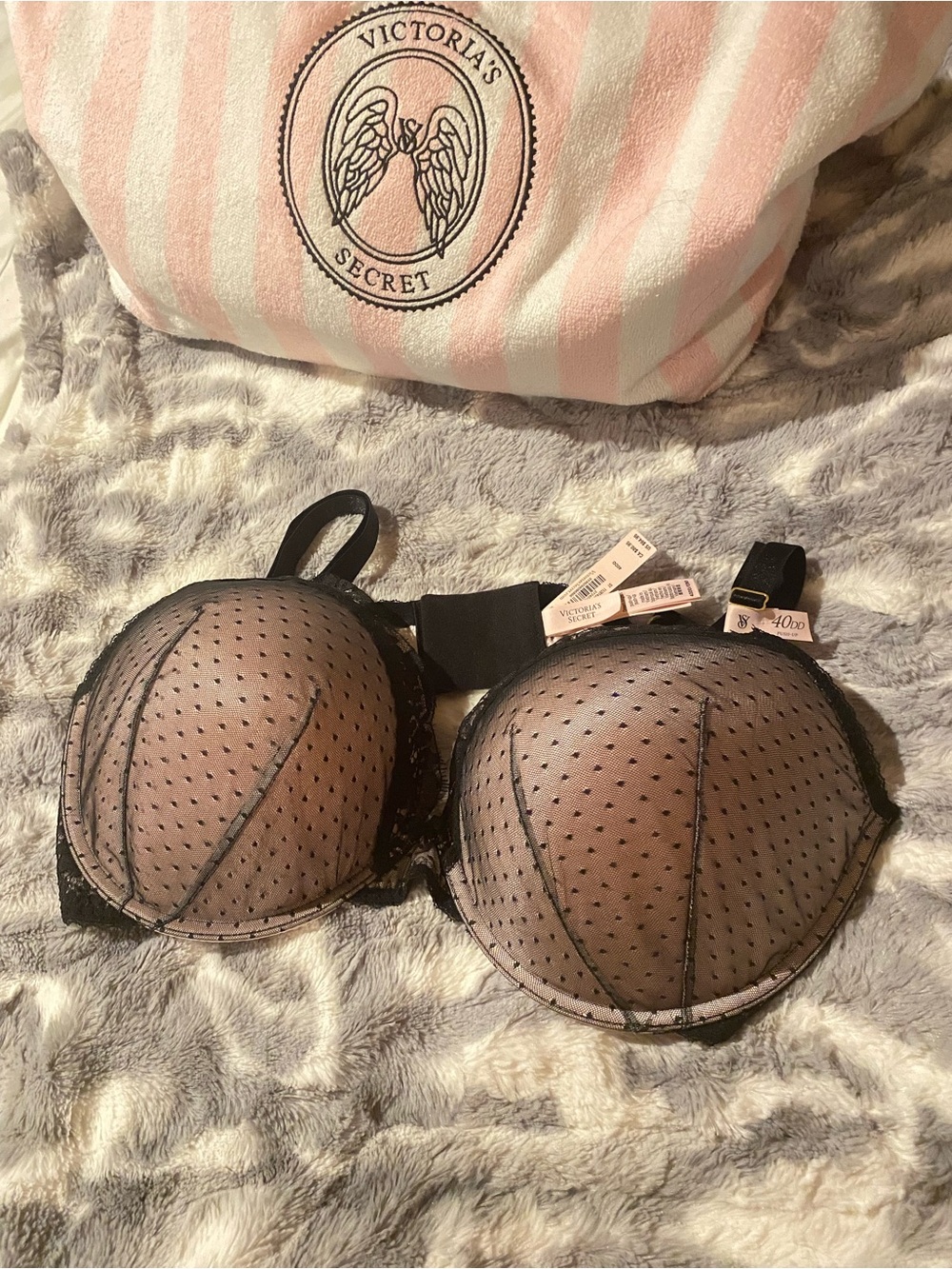 Victoria's Secret Black Sheer Polka Dot Push-Up Bra